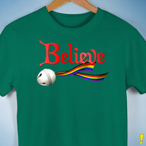 Believe Philly LGBTQ Pride Jingle Bell Premium Unisex T-Shirt - Kelly Green